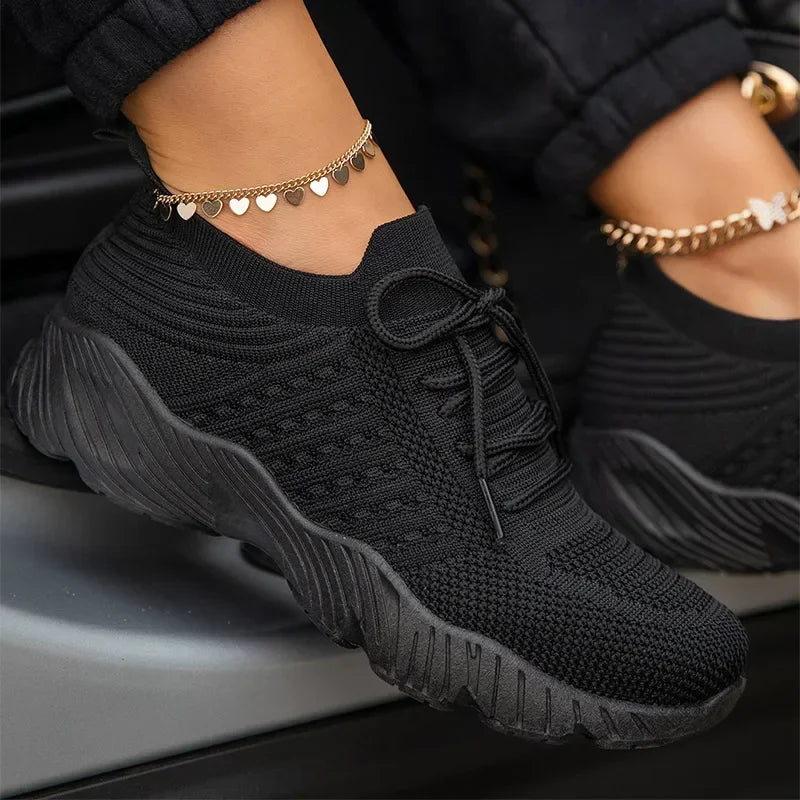 Outdoor Breathable Mesh Shoes Women Lightweight Shock-absorbing Sports Shoes Solid Color Plus Size Women Vulcanized Shoes
