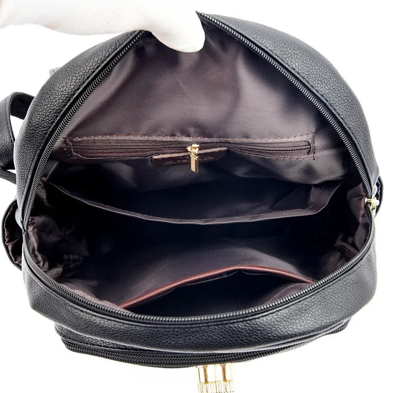 Soft Leather Dual-Shoulder Bag Student Backpack Travel Versatile Women's Bag