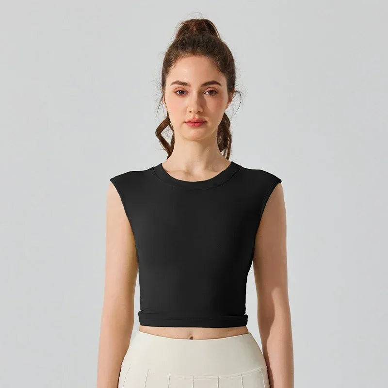 Sexy Backless Short-sleeved Summer Sports T-shirt Slim Waist Tank Top Fitness Vest with Fixed Chest Pad Yoga Clothes Natalia Home Fashion Black-XL Natalia Home Fashion