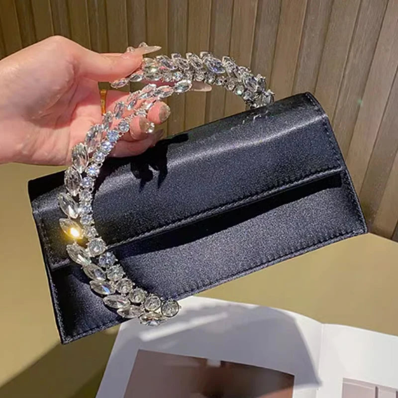 Luxury Diamond studded Banquet Bag Versatile Silk Satin Small Square Bag Luxury Sparkling Diamond Clutch Bag Crossbody Bag