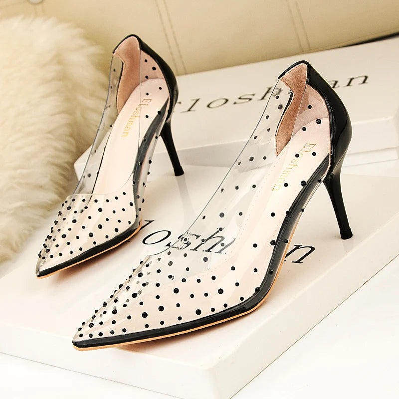 Spring Luxury Women 7cm Pencil High Heels Wedding Pumps Diamond Clear Rose Gold Pumps Silver Pumps Formal Bridal Shoes