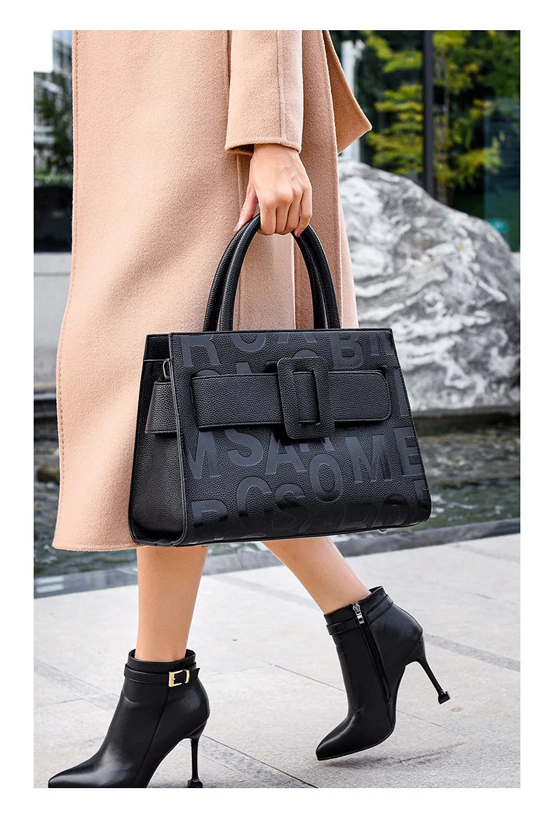 Bags for Women Trend Large-capacity Tote Bag, High Quality PU Leather Women's Retro Fashion Letter Handbag, Shoulder Bag
