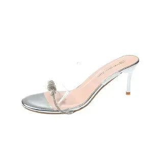 Women Sandals Sexy Crystal Gladiator Sandals Ankle Strap High Heels Hollow Out Party Shoes Closed Toe Stiletto Ladies Pumps