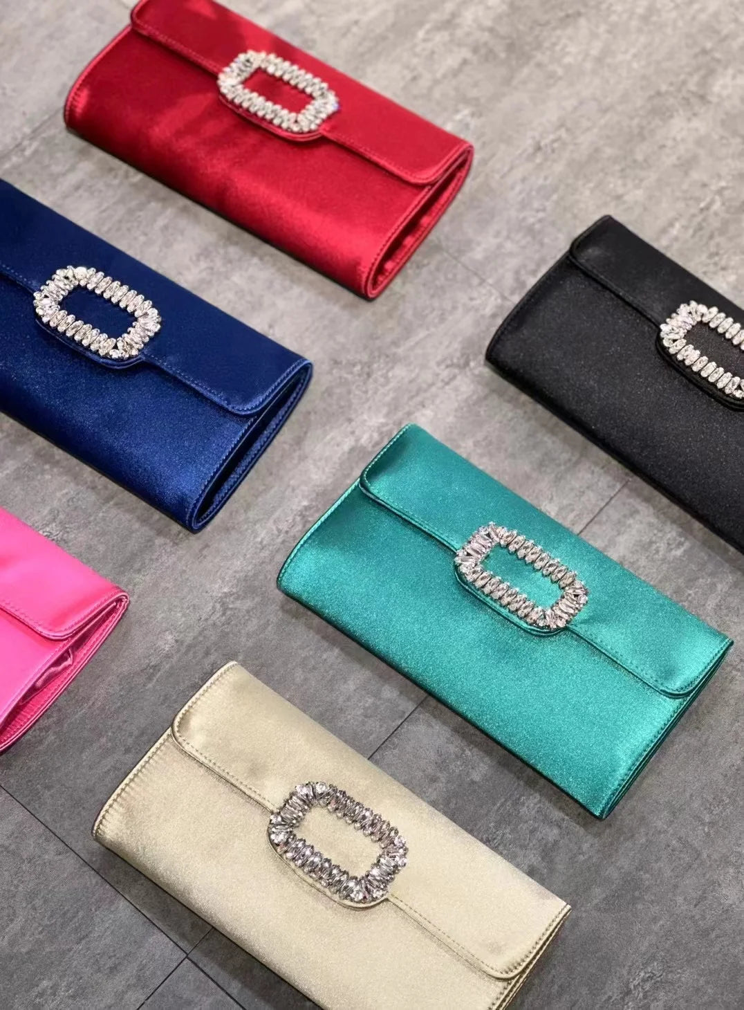 Luxury Satin Clutch Purse For Wedding Party Banquet Women's Handbag Crystal Shiny Rhinestone Diamond Evening Bag Shoulder Bag