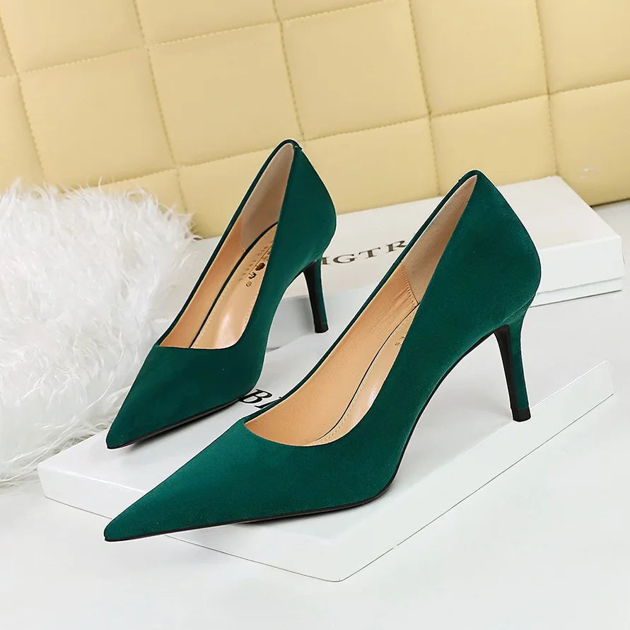 Suede Black Women Pumps High Heels Pointed Toe Women Heels 7Cm Ladies Shoes Office Shoes
