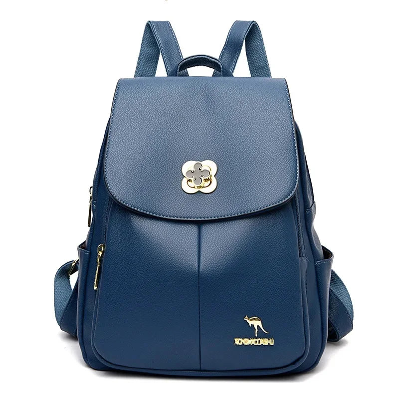 Soft Leather Dual-Shoulder Bag Student Backpack Travel Versatile Women's Bag