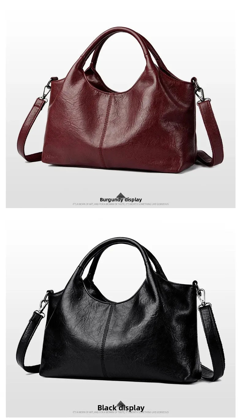 Fashionable Pure Color Basket Handbag Women's Commuter Bag Soft PU Leather Vintage Style Single Shoulder Bag with Internal Zipper