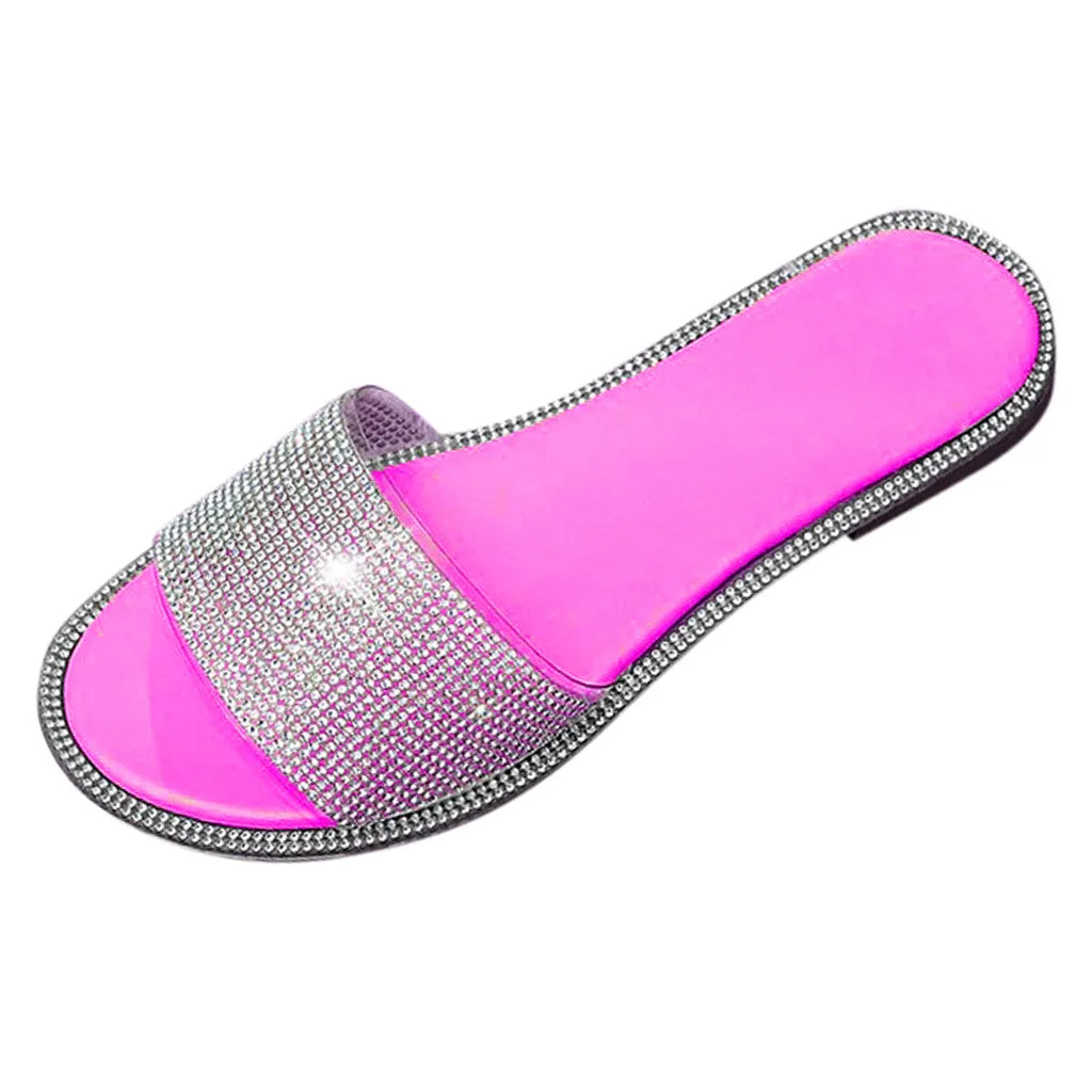 Slippers Roman Casual Women's Beach Flat Sandals Women Booties Slippers with Memory Foam Glittery
