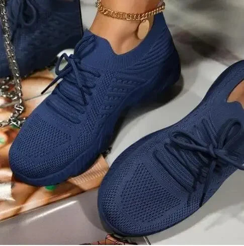 Outdoor Breathable Mesh Shoes Women Lightweight Shock-absorbing Sports Shoes Solid Color Plus Size Women Vulcanized Shoes