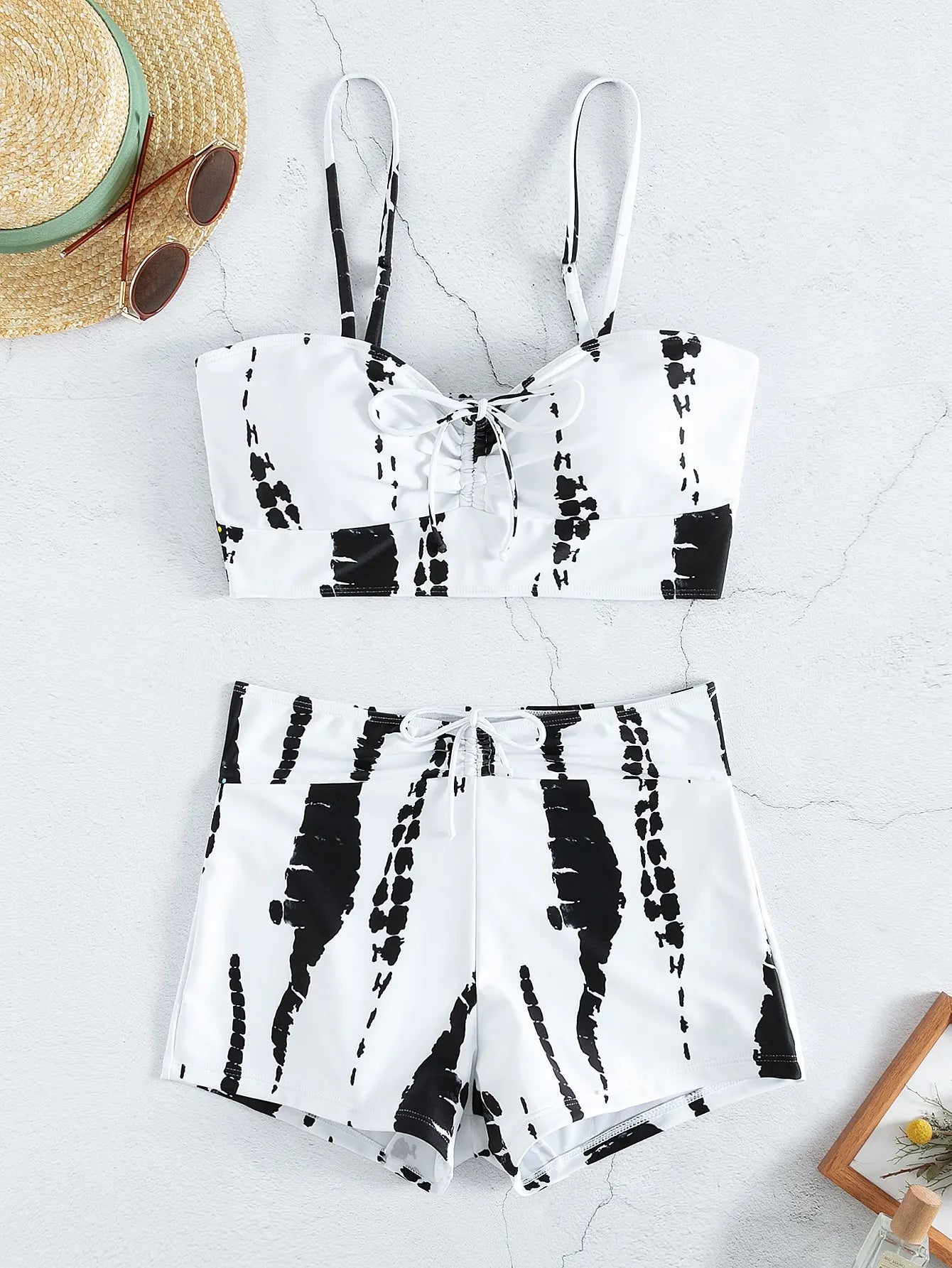 Tie Dye Bikini Drawstring Swimsuit Women High Waist Shorts Swimwear Female Padded Bathing Suit Swimming Beachwear Summer