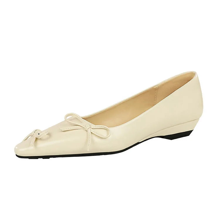 Pointed End Low Heeled Shoes Women Wedges Bowknot Low Heels Pumps Elegant Banquet Shoe Kitten Heels Ladies Shoes