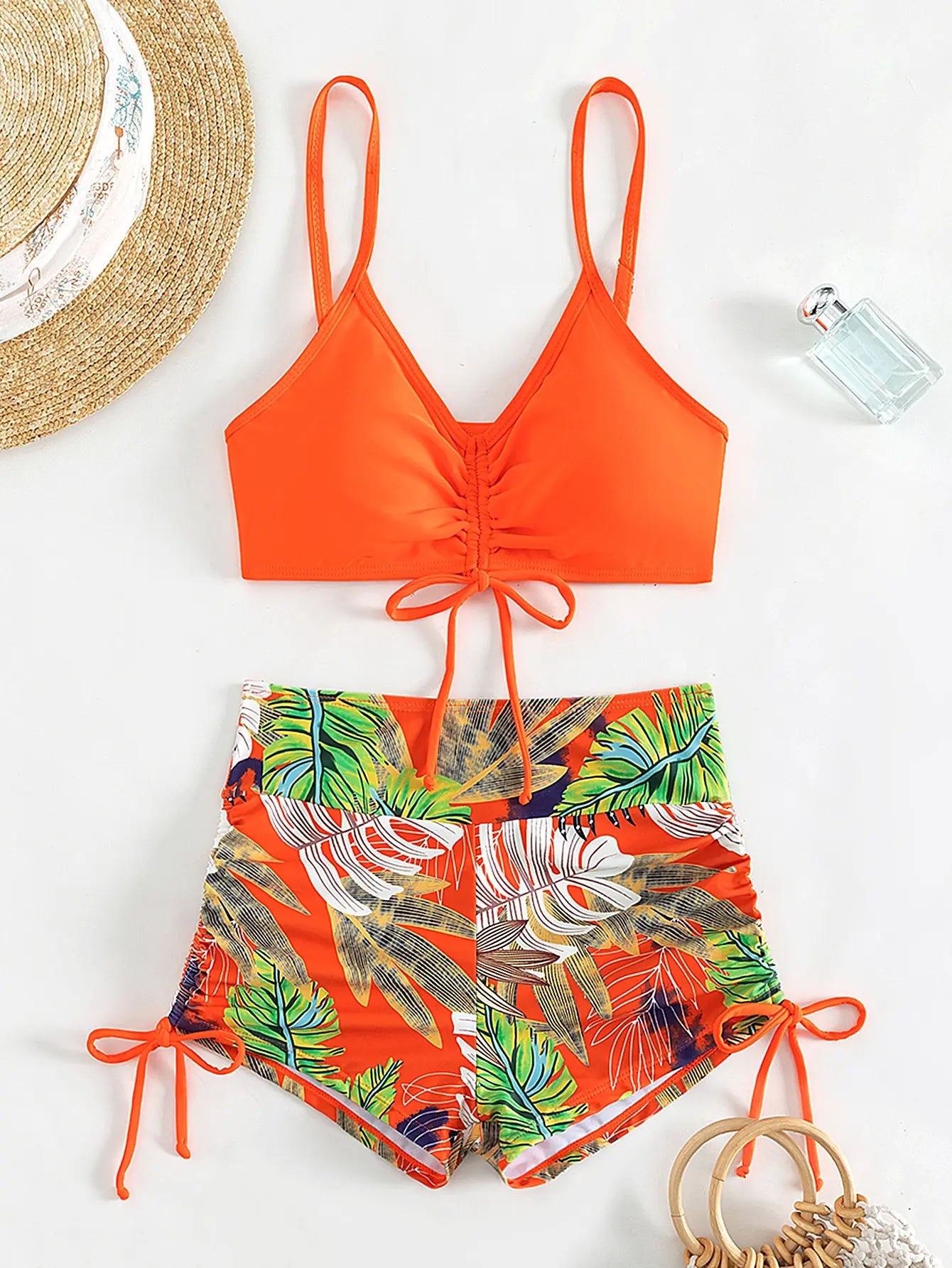 Tie Dye Bikini Drawstring Swimsuit Women High Waist Shorts Swimwear Female Padded Bathing Suit Swimming Beachwear Summer
