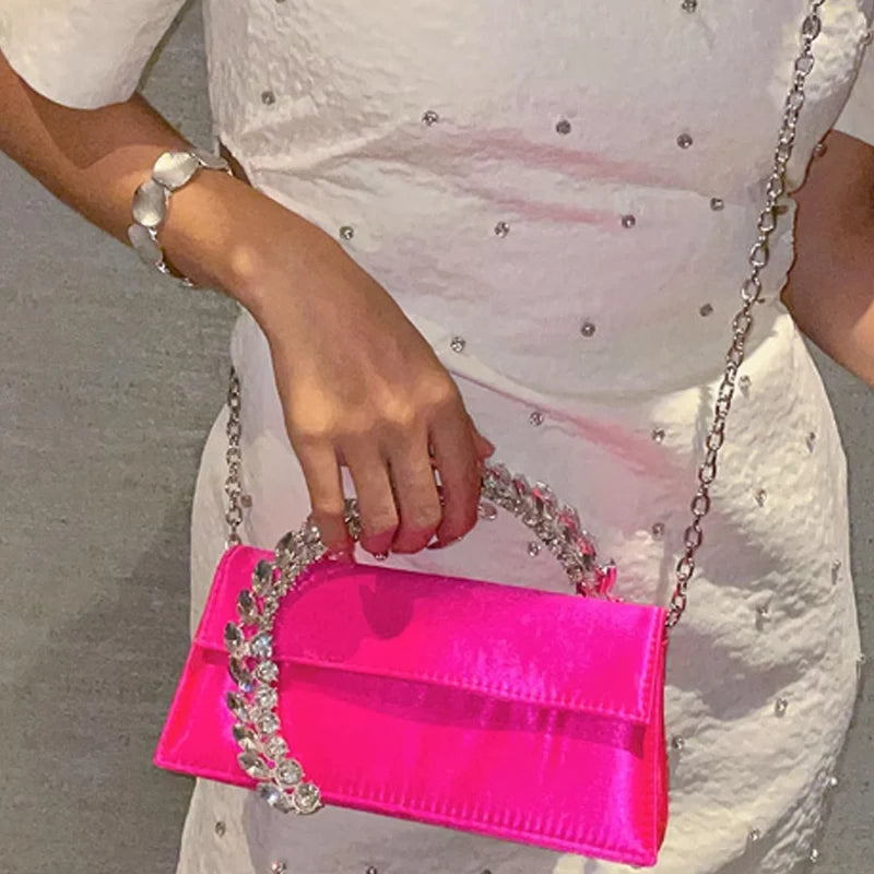 Luxury Diamond studded Banquet Bag Versatile Silk Satin Small Square Bag Luxury Sparkling Diamond Clutch Bag Crossbody Bag