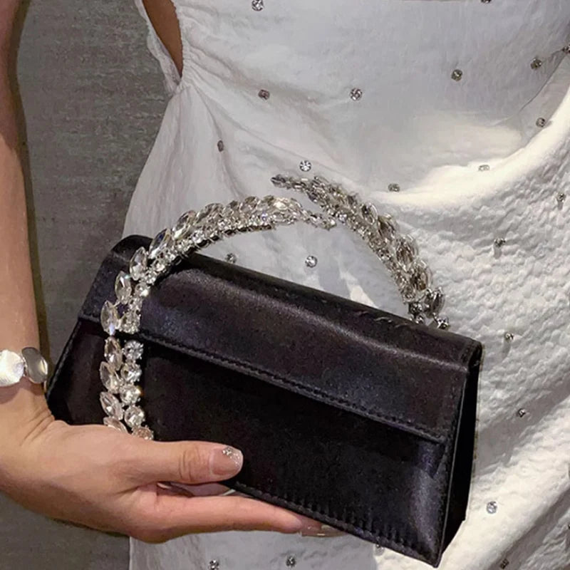 Luxury Diamond studded Banquet Bag Versatile Silk Satin Small Square Bag Luxury Sparkling Diamond Clutch Bag Crossbody Bag