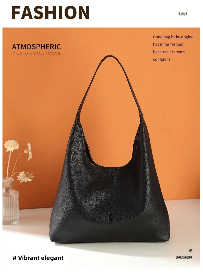Retro Solid Color Large Capacity Women's Shoulder Bag Fashionable Versatile Niche Tote Bag Underarm Single Shoulder