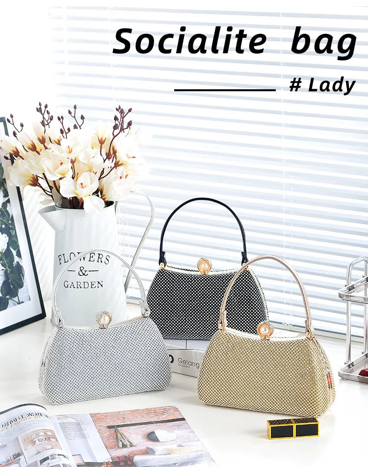 Stylish Simple Sparkling Full Diamond Handbag Temperament Shoulder Sparkling Diamond Crossbody - Simple Yet Stylish Banquet Bag