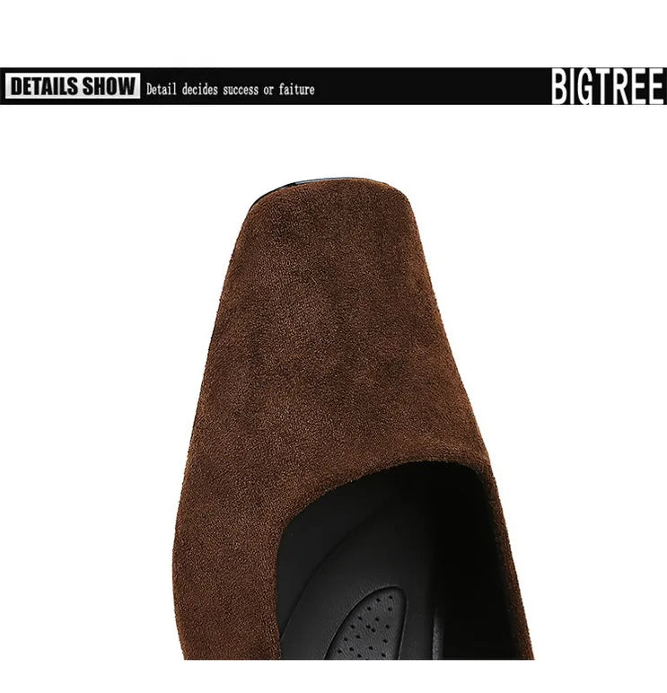 Women Fashion Style Quality Square Toe Low Heel Pumps Lady Prom Suede Shallow Mouth Thick High OL Single Shoes