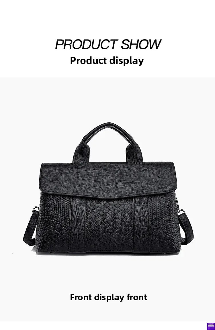 Large Capacity Ladies Handbag Fashion Woven Pattern Shoulder Bag Vintage Style Polyester Lining Soft PU Leather Material Commuter Bag