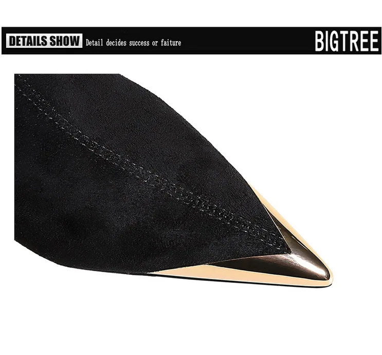 Street Style Fur Metal Hollow Heel Modern Faux Suede Short Boots for Women Metal Pointed Toe Low Heel Boots Female
