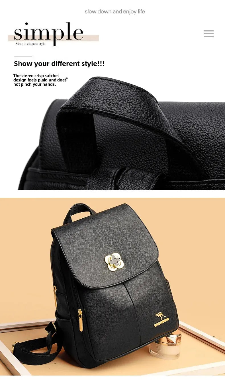 Soft Leather Dual-Shoulder Bag Student Backpack Travel Versatile Women's Bag