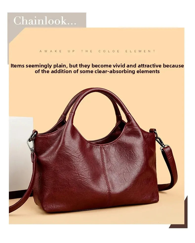 Fashionable Pure Color Basket Handbag Women's Commuter Bag Soft PU Leather Vintage Style Single Shoulder Bag with Internal Zipper