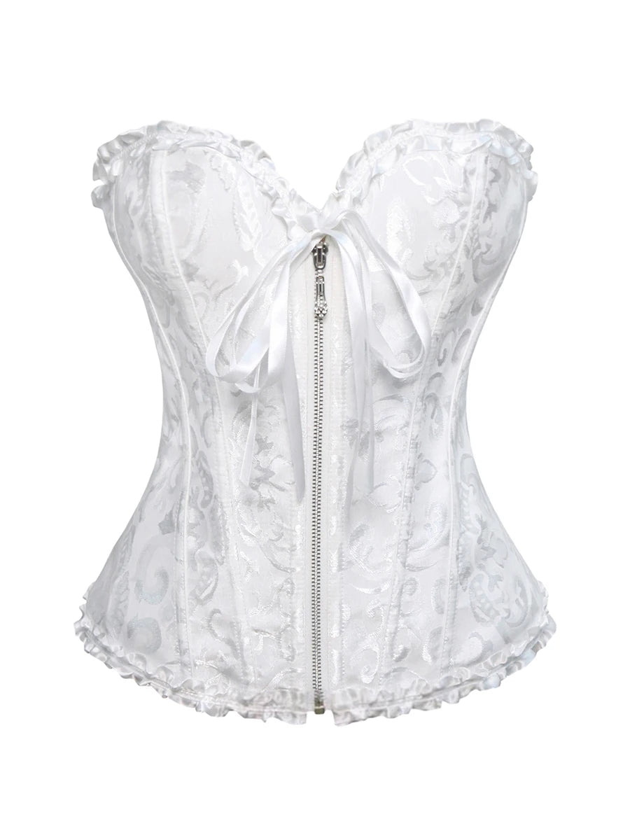 Women Corset Tops Bustier Overbust Floral Lace Tie-Up Strapless Tube Tops Vintage Court Gown Lingerie Bodyshaper Tops Natalia Home Fashion WHITE-XXL Natalia Home Fashion