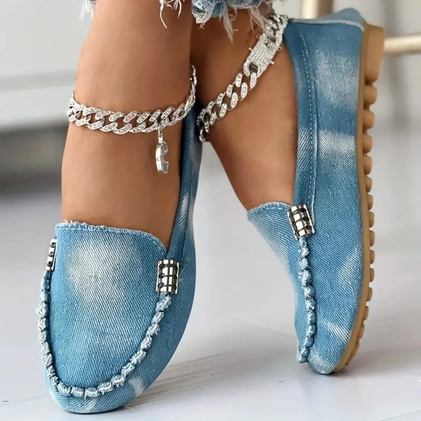 Women Flats Round Toe Thick Bottom Walking Flat Shoes Women New Casual Denim Shoes Spring Autumn Vintage Chunky Sneakers Women