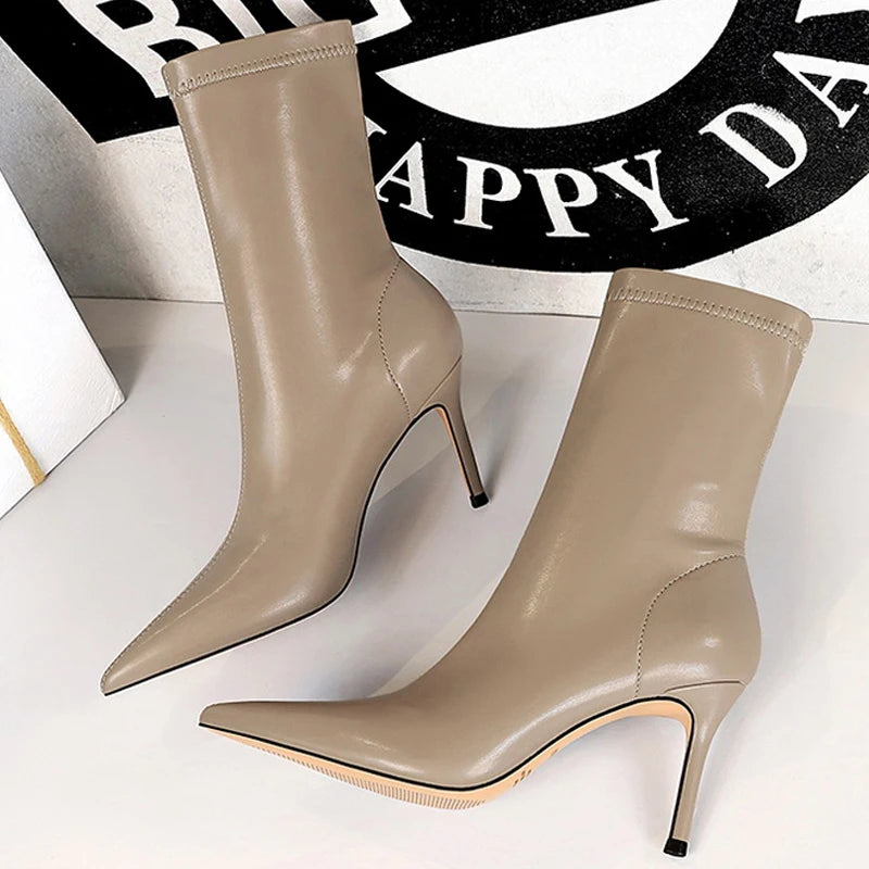 Leather Boots Women Ankle Boots Autumn Winter Boots Women High Heels Short Boots Ladies Booties