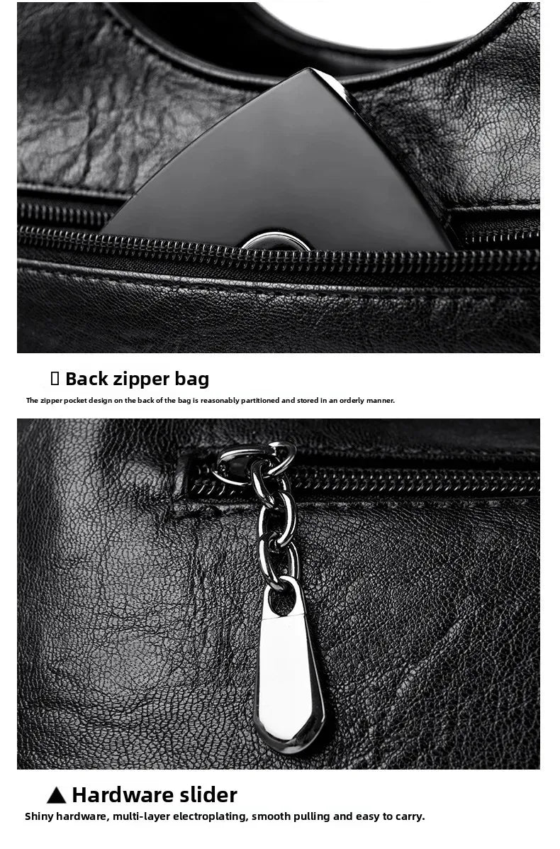 Fashionable Pure Color Basket Handbag Women's Commuter Bag Soft PU Leather Vintage Style Single Shoulder Bag with Internal Zipper