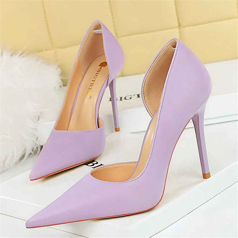 Women High Heels Blue Pumps Lady Wedding Evening Party Purple Peach Heels Silk Satin Nightclub Prom Dress Shoes