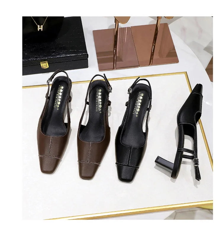 Design Shallow Women Pumps Pointed Toe Sling backs Sandals Elegant Office Work Thin High Heels Shoe Retro Shoes Women
