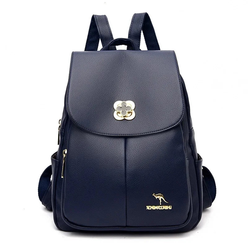 Soft Leather Dual-Shoulder Bag Student Backpack Travel Versatile Women's Bag