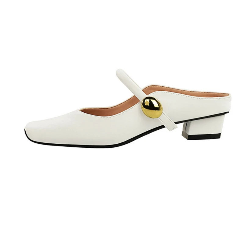 European Style Light-Mouthed Half-Slippers Women Wearing Thick Heels And Square-Toe Mary Jane Shoes One-Strap
