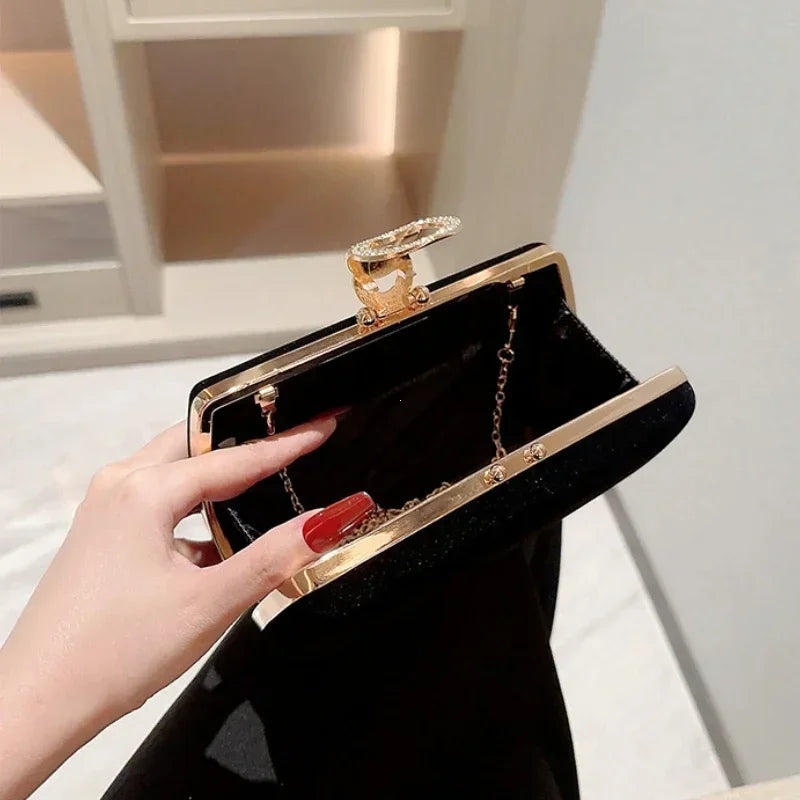 Ladies Velvet Box Dinner Bag Sparkly Rhinestone Decoration Banquet Bag Clutch Evening Dress Bag Party