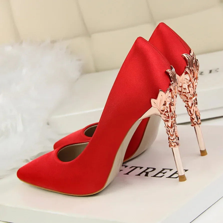 Women Shoes Spring Women Pumps Sequin Wedding Shoes Stilettos Metal Decoration Heels Natalia Home Fashion Red-35 Natalia Home Fashion