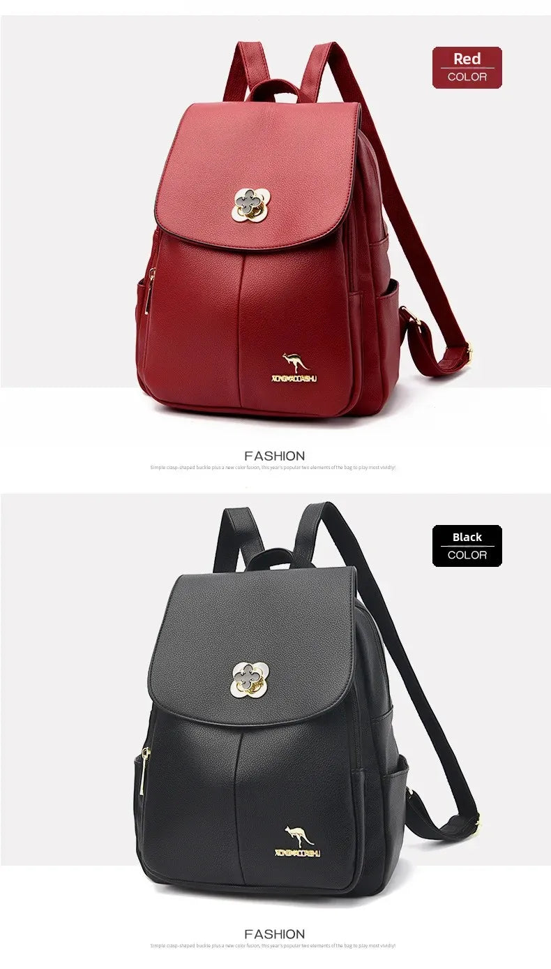 Soft Leather Dual-Shoulder Bag Student Backpack Travel Versatile Women's Bag