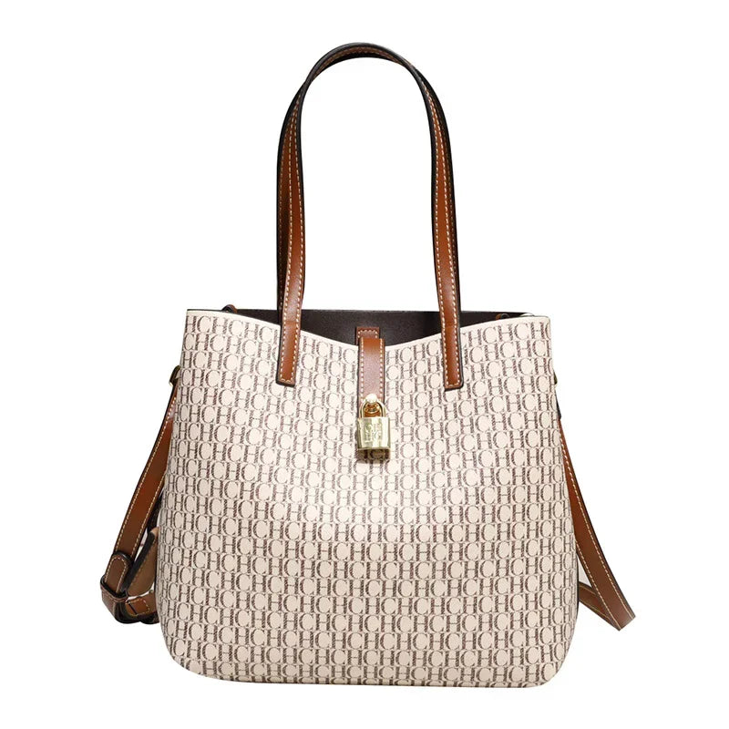 Premium Versatile Leather Crossbody Bag Ladies Large Capacity Daily Commuter Tote Bag Letter Print Design Ladies Fashio