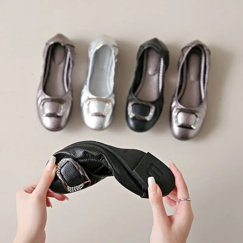 Comfort Slip-On Ladies Shoes New Leather Women Flats Round Toe Flat Shoes