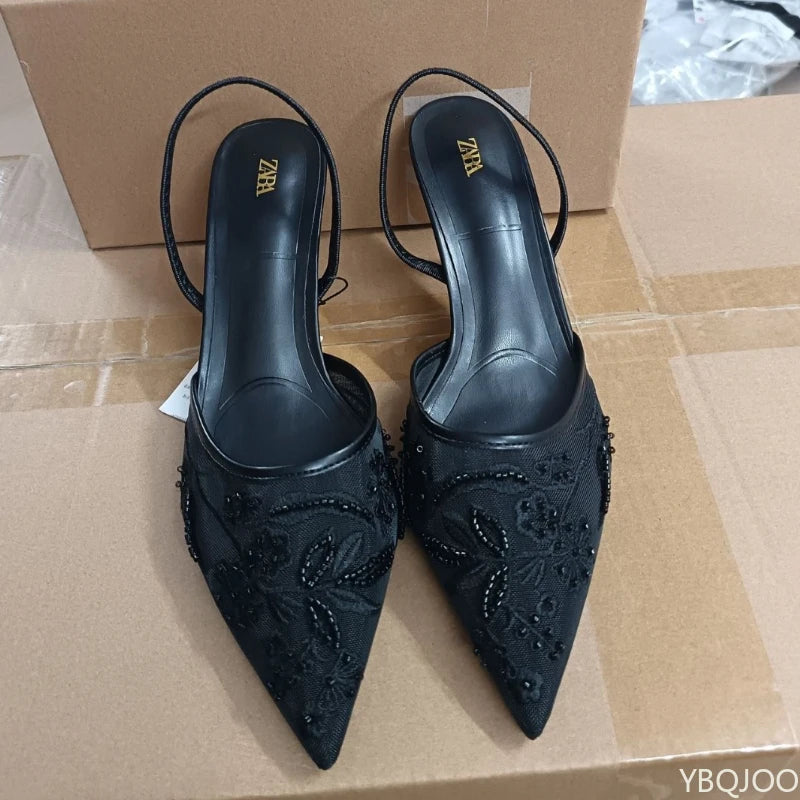 Ladies Embroider Brand High Heels Luxury Elegant Pointed Shoes Ladies Evening Party Sandals Wedding Bridal Dress shoes