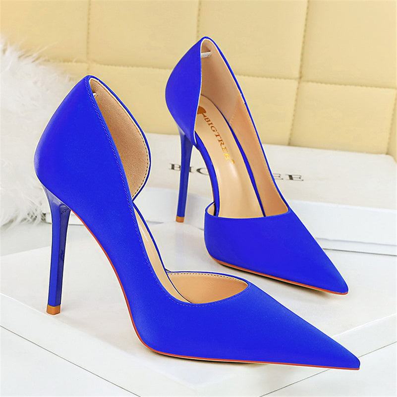 Women High Heels Blue Pumps Lady Wedding Evening Party Purple Peach Heels Silk Satin Nightclub Prom Dress Shoes