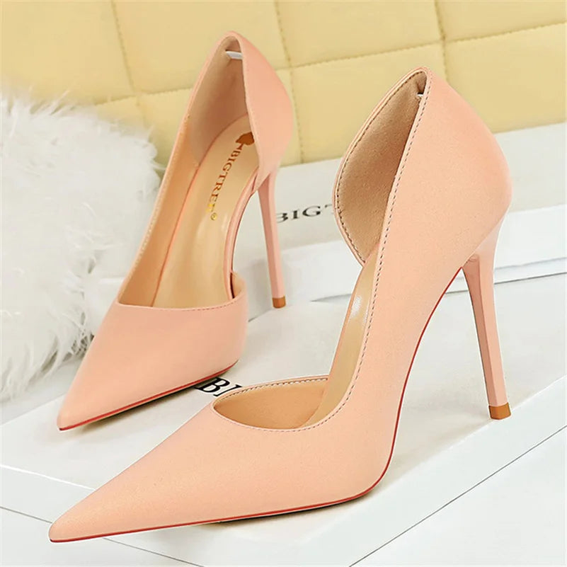 Women High Heels Blue Pumps Lady Wedding Evening Party Purple Peach Heels Silk Satin Nightclub Prom Dress Shoes