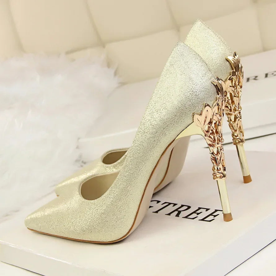 Women Shoes Spring Women Pumps Sequin Wedding Shoes Stilettos Metal Decoration Heels Natalia Home Fashion Golden-38 Natalia Home Fashion