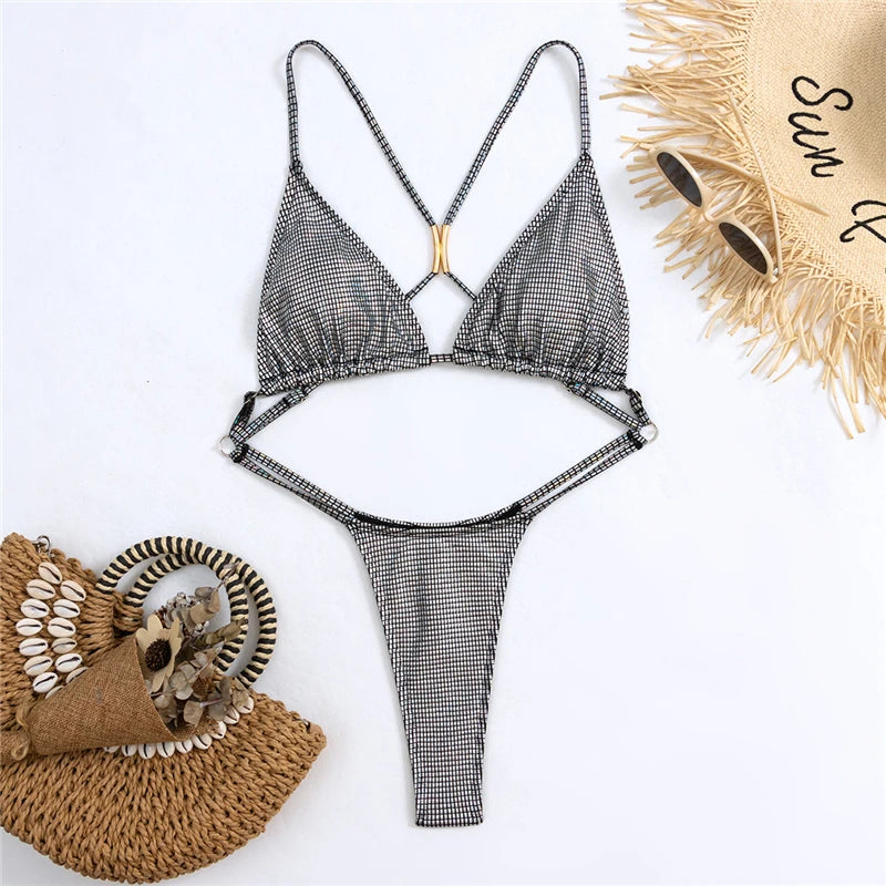Women One Piece Swimsuit Bling Swimwear Backless Mono Bikini Feminine Bodysuit Female Bikini