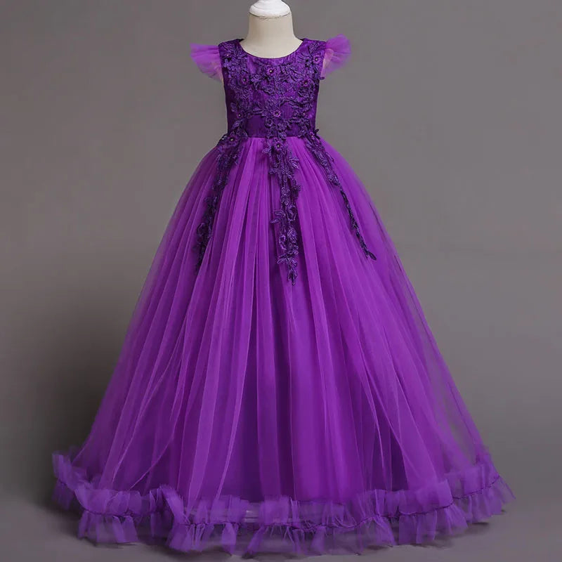 Princess Mesh Dress Girl Party Clothing Kids Sequin Wedding Dresses Children Spring Autumn Prom Costume