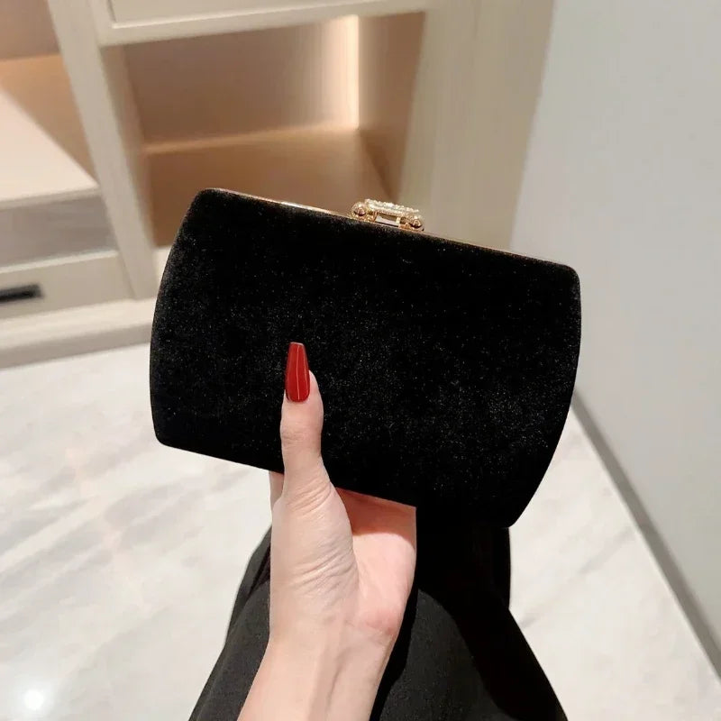 Ladies Velvet Box Dinner Bag Sparkly Rhinestone Decoration Banquet Bag Clutch Evening Dress Bag Party