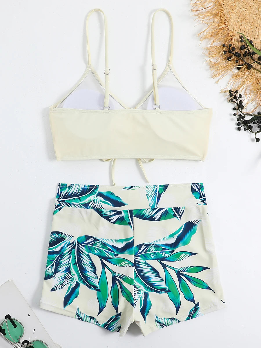 Tie Dye Bikini Drawstring Swimsuit Women High Waist Shorts Swimwear Female Padded Bathing Suit Swimming Beachwear Summer