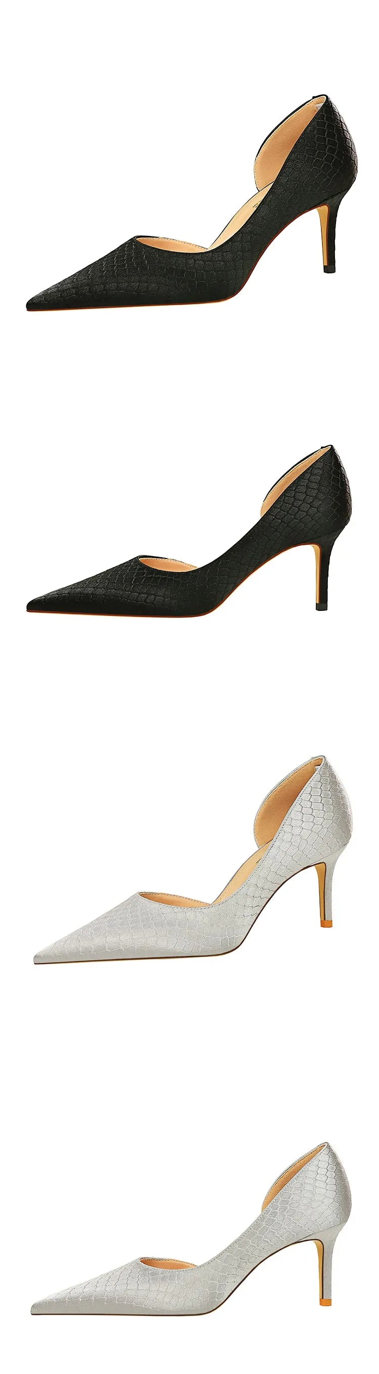 Shoes Woman Pumps Pointed Toe Shallow High Heels Snakeskin Satin Thin Heel Sandals Stiletto Party Shoes