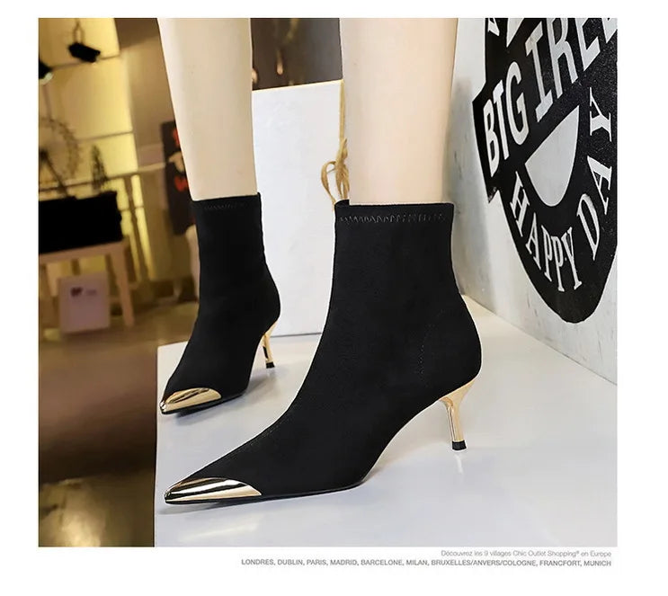 High Heels Women Ankle Boots Sexy Pointed Toe Leather Shoes Women Party Boots Dress Chelsea Boots