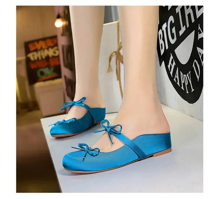 Ladies Slippers Bowknot Silks Satins Women Shoes Round Head Women Sandals Summer Shoes Women Slippers
