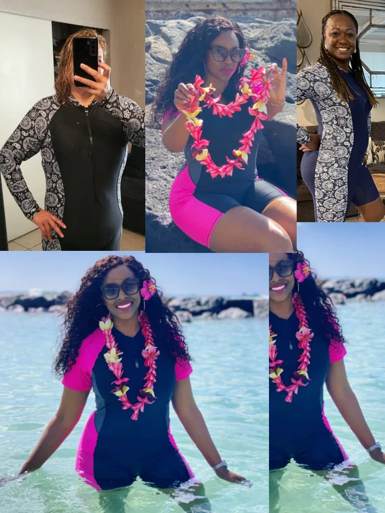 One Piece Quick-Drying Swimwear Sporty Swim Suit Short Sleeve Swimsuit Women Surfing Sun Protection No built-in bra